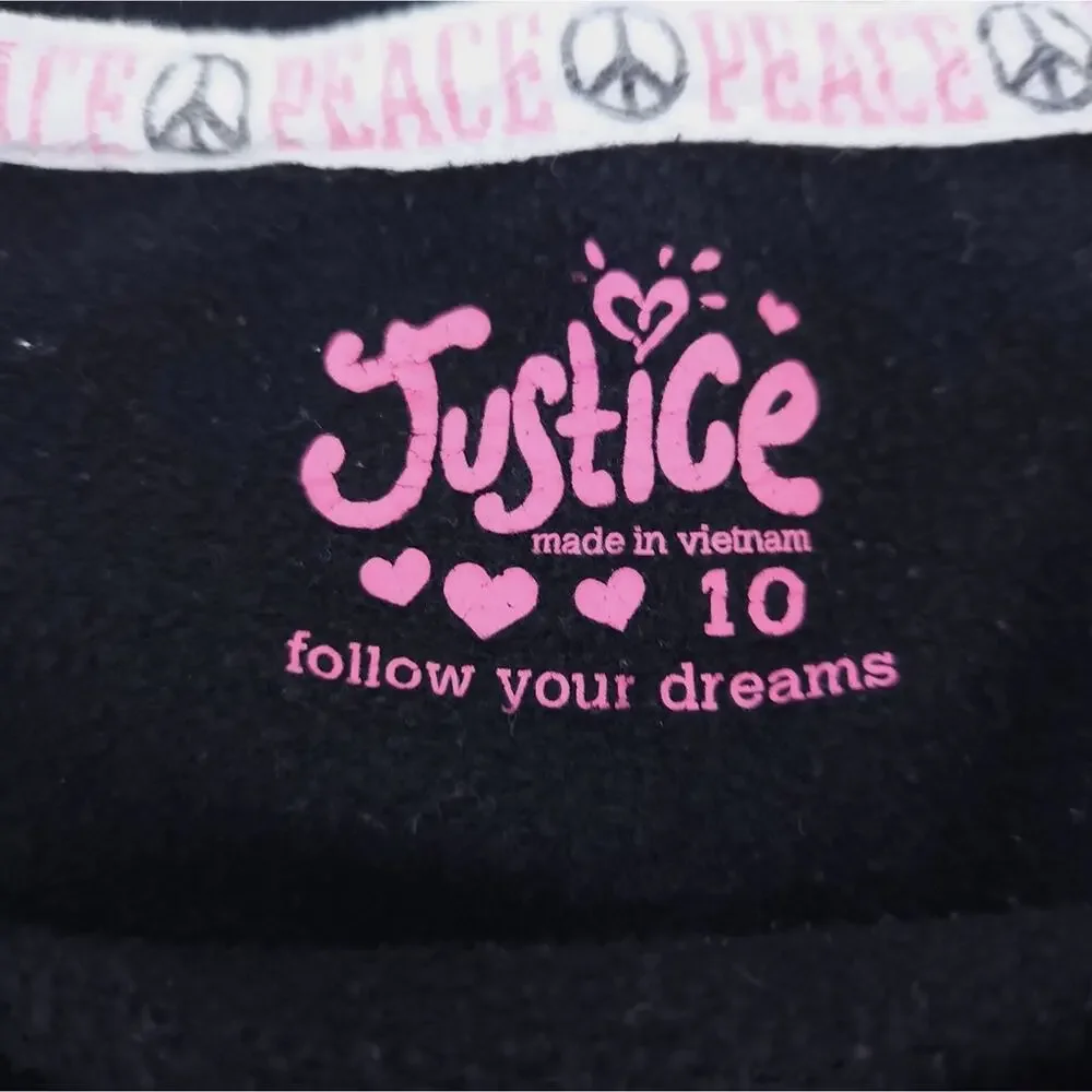 Justice Crop Sweatshirt Size 10 Make Peace Happen Studded Black Pink Hip Hop